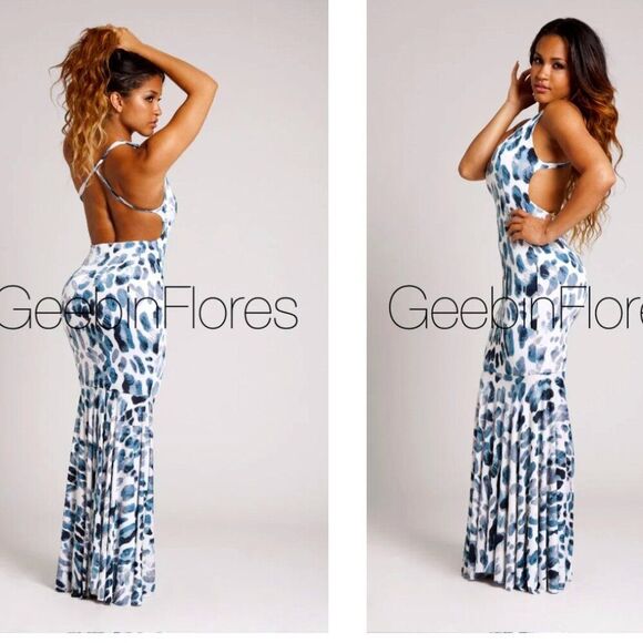 NWT Geebin Maxi Dress XS BodyCon Backless Sexy Stretchy Long Mermaid Fish Tail - Picture 1 of 13